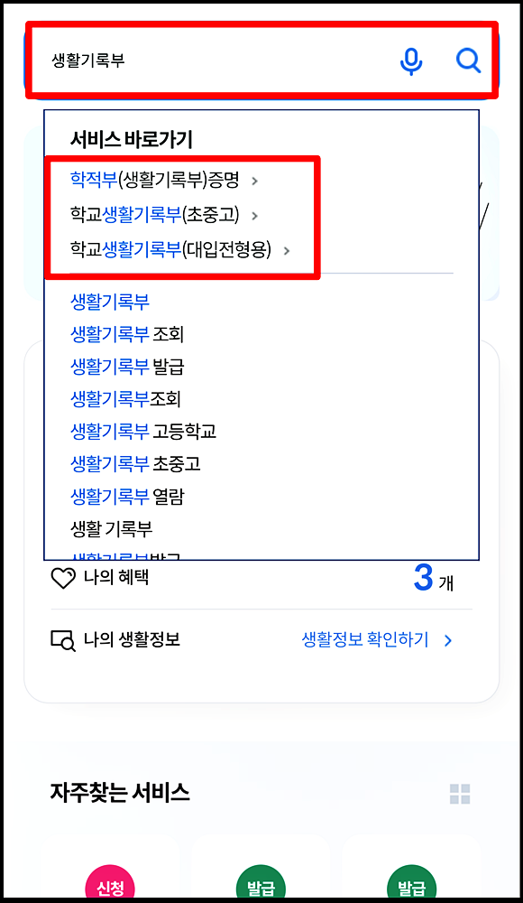 생기부 조회 화면