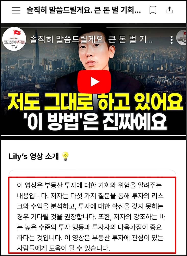 Lilys ai로 영상을 요약한 이미지