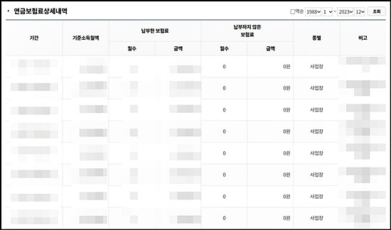 총 연금보험료납부 상세내역 이미지