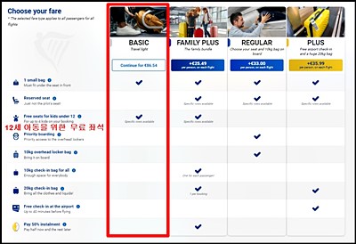 라이언에어 티켓 옵션 설정 이미지